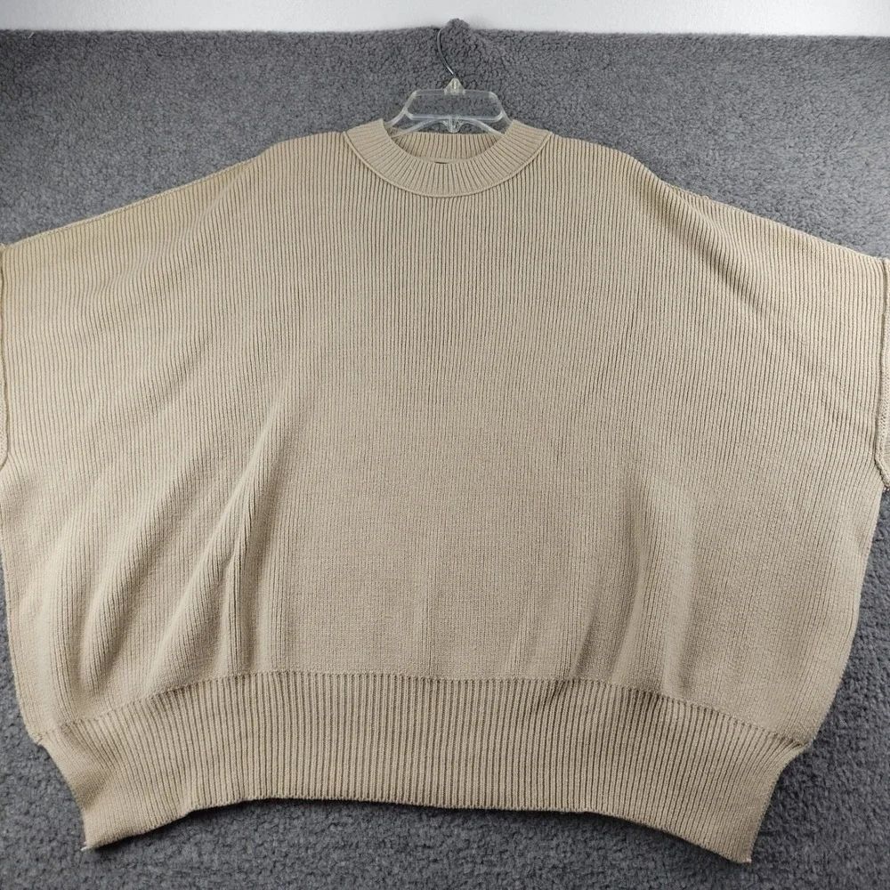 Free People Sweater Womens Medium Ottoman Slouchy Tunic Tan Ribbed Oversized EUC